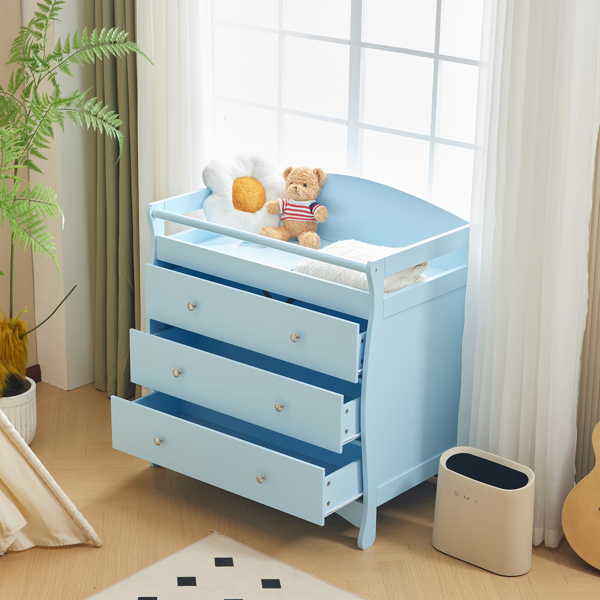 3-layer Drawer with Safety Belt Blue 90.5*58*92cm Wooden Bed Density Board Baby