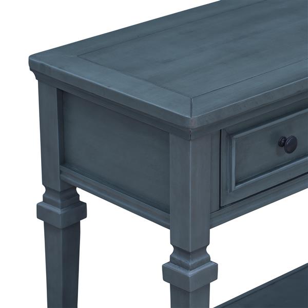 Classic Retro Style Console Table with Three Top Drawers and Open Style Bottom Shelf, Easy Assembly (Navy)