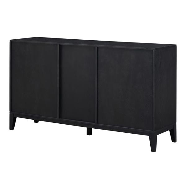 6-drawer and 2-Cabinet Retro Sideboard with Extra Large Storage Space, with ld Handles and Solid Wood Legs, for Kitchen and Living Room (Black)