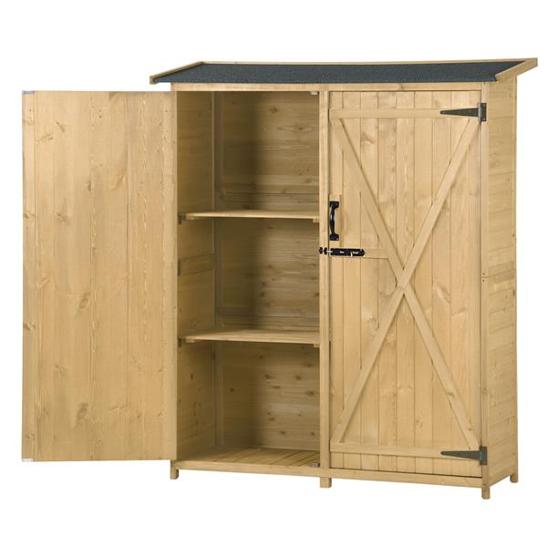 Outdoor 5.3ft Hx4.6ft L Wood Storage Shed Tool Organizer,Garden Shed, Storage Cabinet with Waterproof Asphalt Roof, Double Lockable Doors, 3-tier Shelves for Backyard, Natural