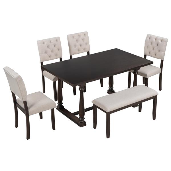 6-Piece Dining Table and Chair Set with Special-shaped Legs and Foam-covered Seat Backs&Cushions for Dining Room (Espresso)