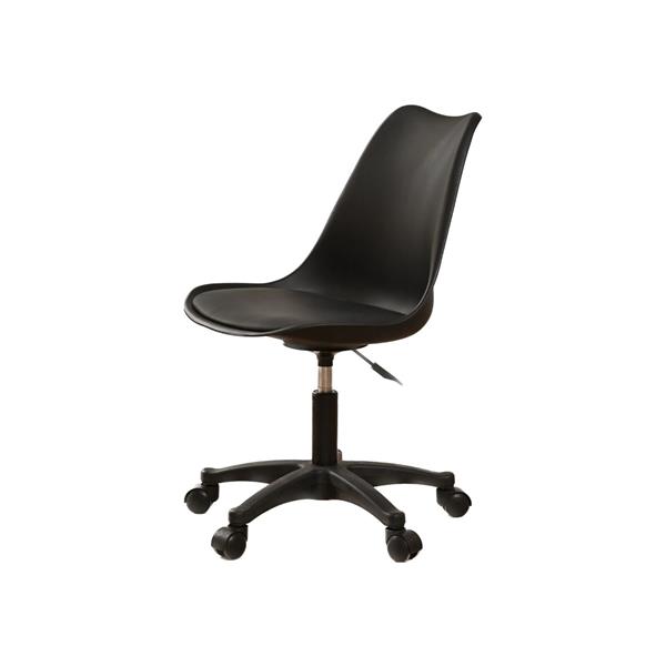 Black PP with Wheels Adjustable Height Office Chair for Study,Modern Armless Swivel Plastic Chair for Living Room