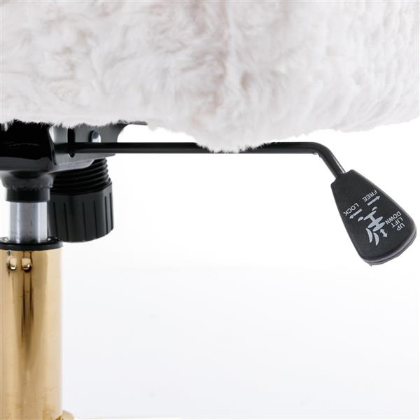 家具办公椅，人造兔毛家用办公椅，带金色金属底座，可调节办公桌椅旋转办公椅，梳妆椅（米色）-5