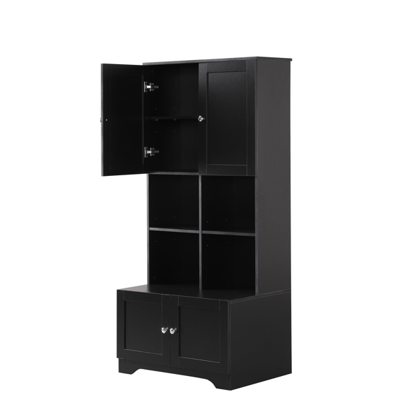 Tall and Wide Bathroom Floor Storage Cabinet, Bathroom Storage Unit, Freestanding Cabinet with 4 Doors, Adjustable Shelves, Open multi-layer Shelves, Black 