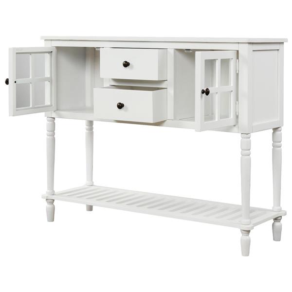 Sideboard Console Table with Bottom Shelf, Farmhouse Wood/Glass Buffet Storage Cabinet Living Room (White)