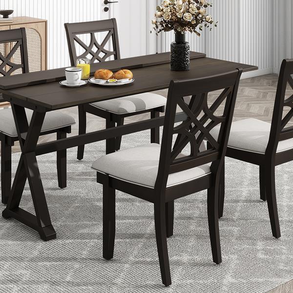 5-Piece 62*35.2inch Extendable Rubber Wood Dining Table Set with X-shape Legs,Console Table with Two 8.8Inch-Wide Flip Lids and Upholstered Dining Chairs ,Dark Walnut