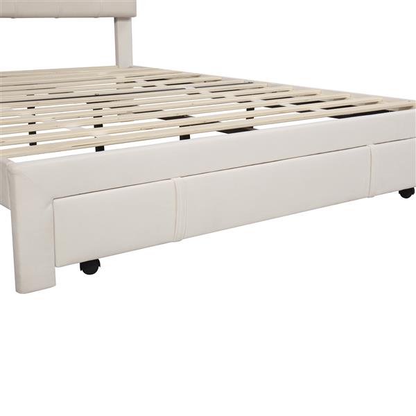 Queen Size Storage Bed Velvet Upholstered Platform Bed with a Big Drawer - Beige