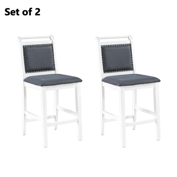 3-Piece Wood Counter Height Drop Leaf  Dining Table Set with 2 Upholstered Dining Chairs for Small Place, White+Gray