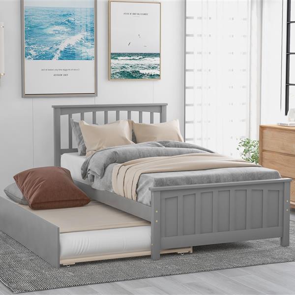 Twin size Platform Bed with Trundle, Gray