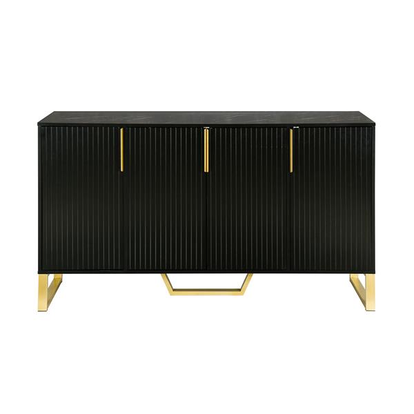 Modern sideboard with Four Doors, Metal handles & Legs and Adjustable Shelves Kitchen Cabinet (Black)