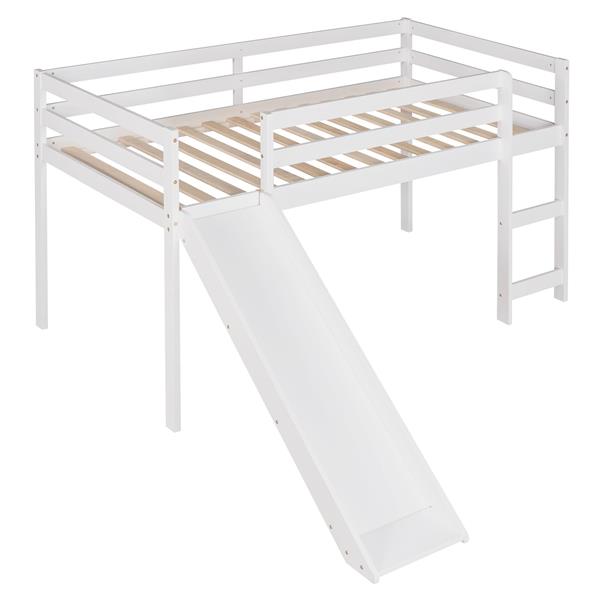 Loft Bed with Slide, Multifunctional Design, Twin (White)