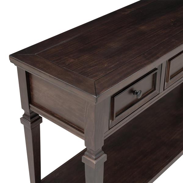 Classic Retro Style Console Table with Three Top Drawers and Open Style Bottom Shelf, Easy Assembly (Espresso)