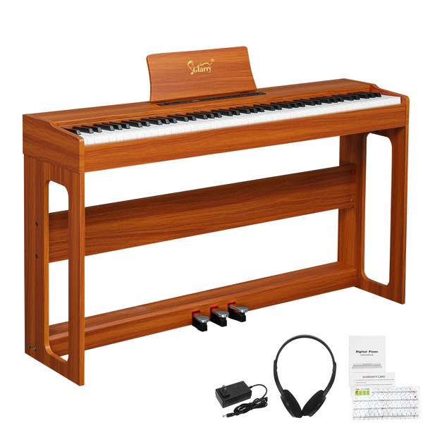 Glarry GDP-104 88 Keys Full Weighted Keyboards Digital Piano with Furniture Stand, Power Adapter, Triple Pedals, Headphone, for All Experience Levels Walnut