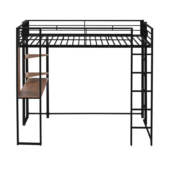 Twin Metal Loft Bed with 2 Shelves and one Desk ,BLACK