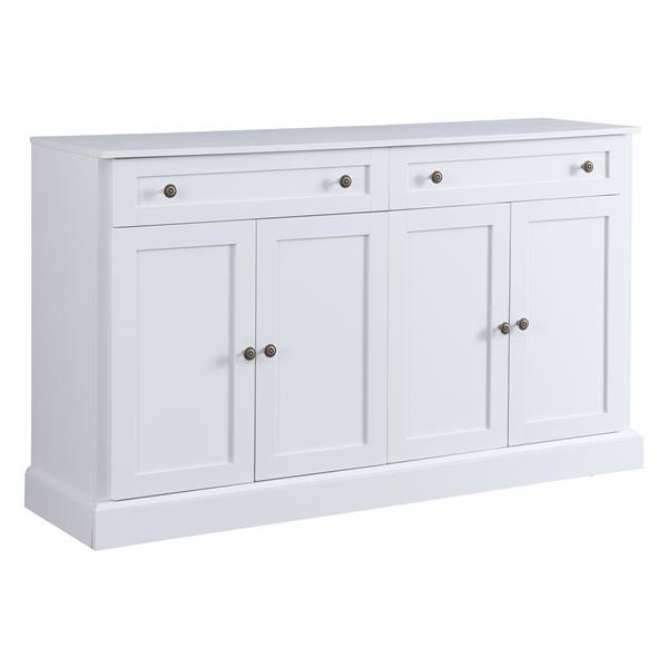 Kitchen Sideboard Storage Buffet Cabinet with 2 Drawers & 4 Doors Adjustable Shelves for Dining Room, Living Room (White)