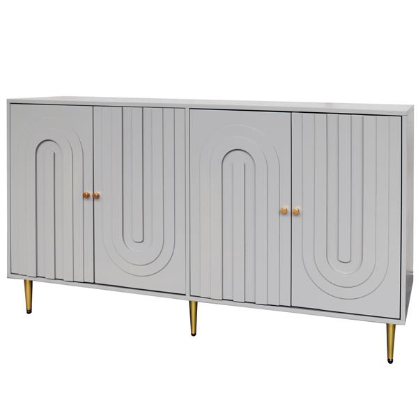 Modern Gray Lacquered 4 Door Wooden Cabinet Sideboard Buffet Server Cabinet Storage Cabinet, for Living Room, Entryway, Hallway, Office, Kitchen and Dining Room