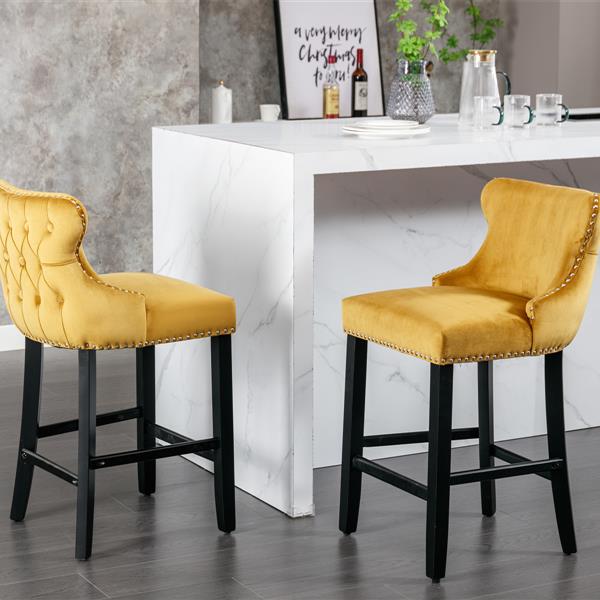 Contemporary Velvet Upholstered Wing-Back Barstools with Button Tufted Decoration and Wooden Legs, and Chrome Nailhead Trim, Leisure Style Bar Chairs,Bar stools,Set of 4 (ld),SW1824GLx2 cartons