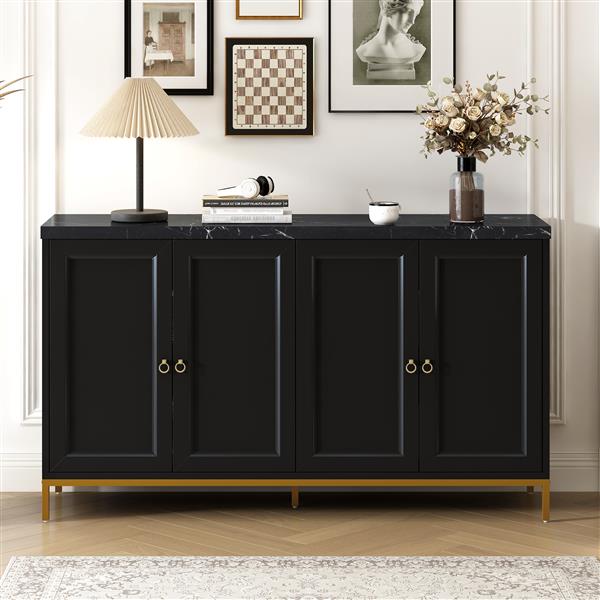 Modern Sideboard with Extra Large Storage Space with Metal Handles and Support Legs for Living Room and Dining Room (Black)