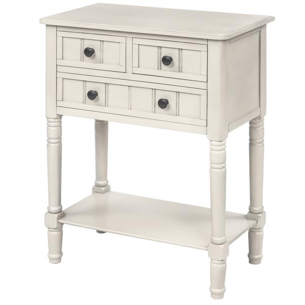 Narrow Console Table, Slim Sofa Table with Three Storage Drawers and Bottom Shelf (Ivory White)