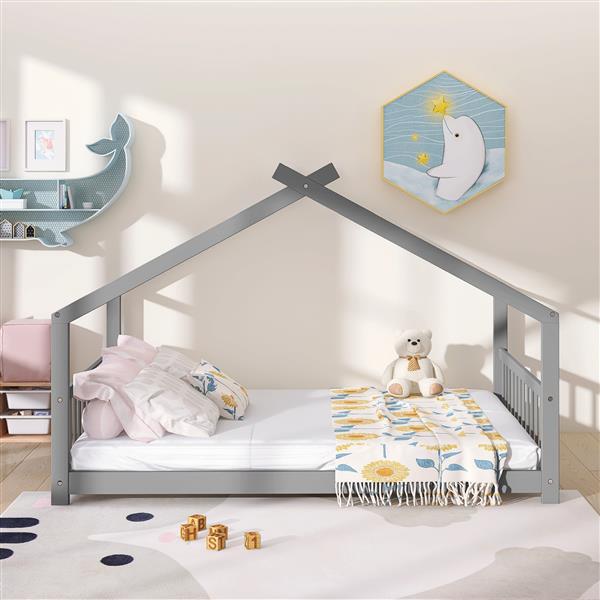 Full Size House Bed Wood Bed, Gray