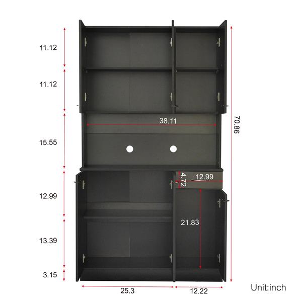 70.87" Tall Wardrobe& Kitchen Cabinet, with 6-Doors, 1-Open Shelves and 1-Drawer for bedroom,Black