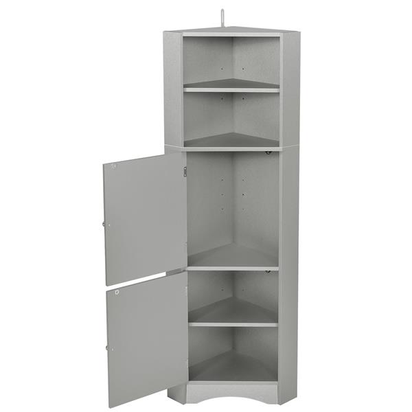 Tall Bathroom Corner Cabinet, Freestanding Storage Cabinet with Doors and Adjustable Shelves, MDF Board, Gray