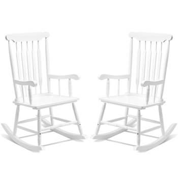 Patio Rocking Chair Solid Wood, Outdoor Porch Rocker Chair with Wooden Frame, Indoor Wooden Rocking Chair for Garden Backyard Balcony, White