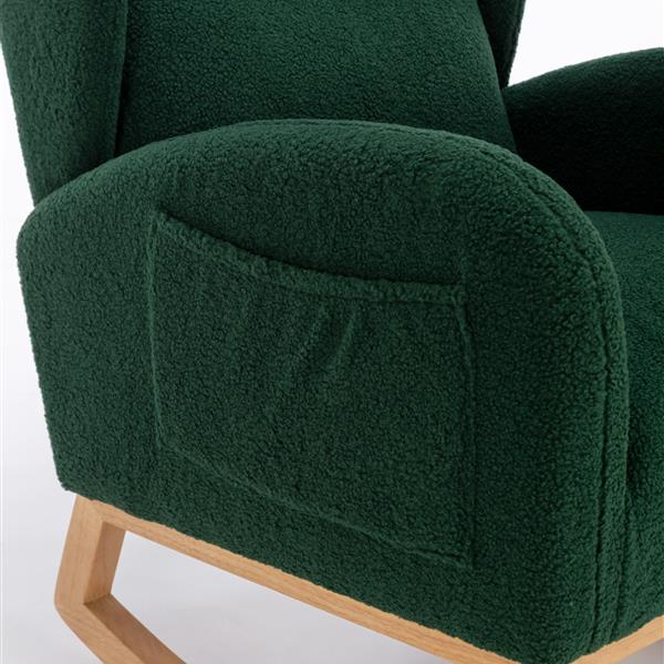 Fabric Rocking Chair With Packet Wood Legs,Green