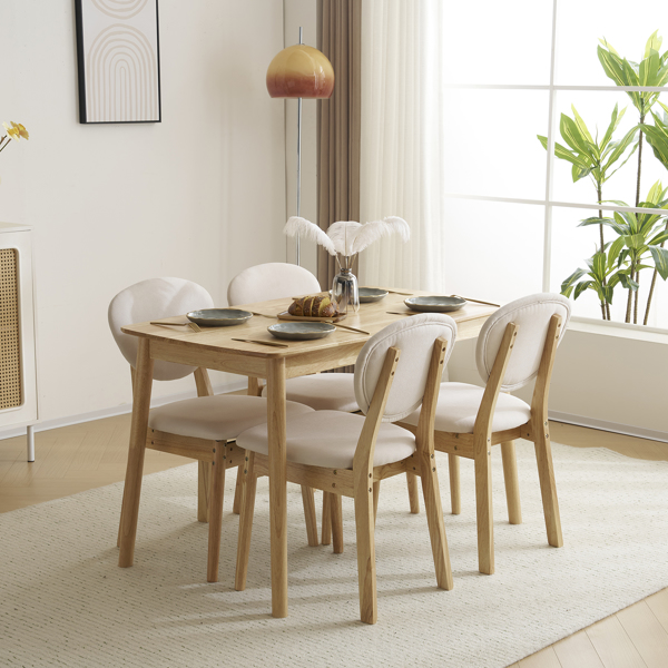 Disassembly rubber wood soft package wood color dining table and chair set 1 table 4 chair beige cushion rectangular