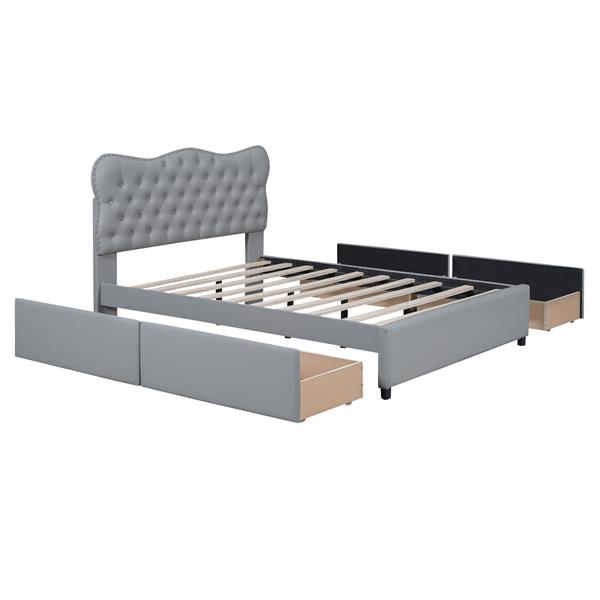 Full Size PU Leather Upholstered Platform Bed with 4 Drawers, Gray