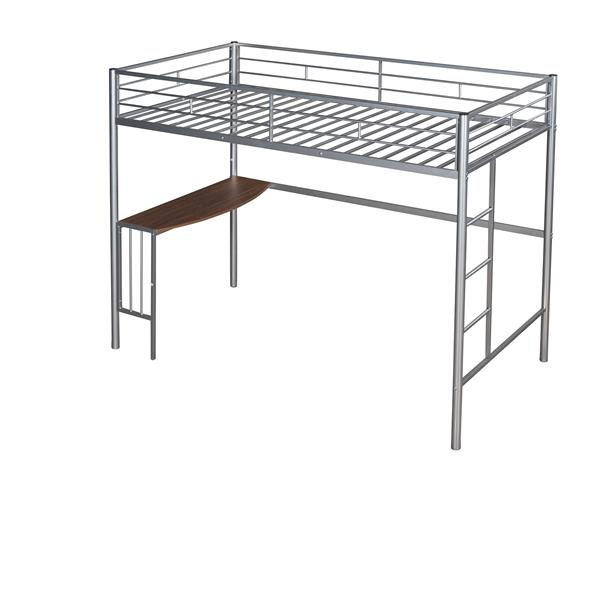 Twin Metal Loft Bed with Desk, Ladder and Guardrails, Loft Bed for Bedroom, Silver