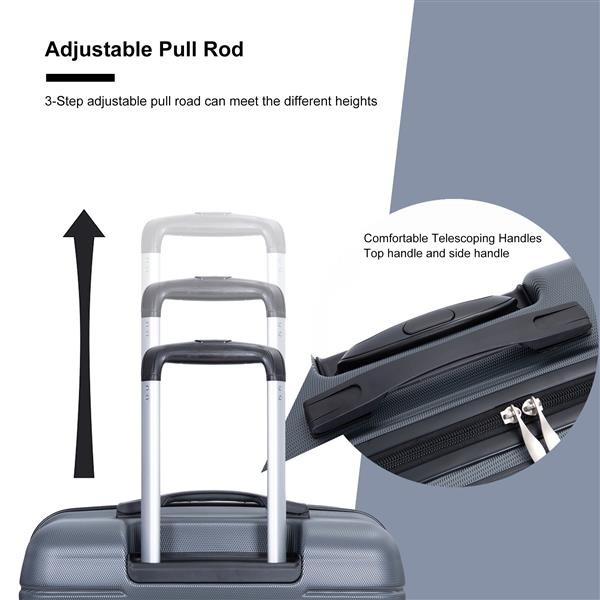 Expandable 3 Piece Luggage Sets PC Lightweight & Durable Suitcase with Two Hooks, Spinner Wheels, TSA Lock, (21/25/29) Gray