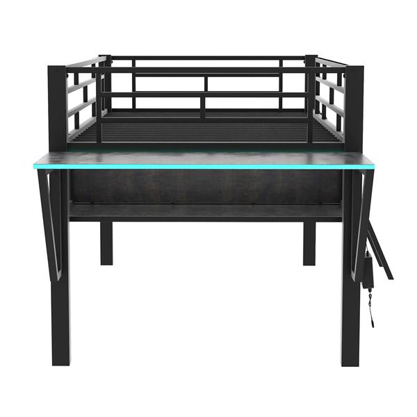 Gaming mid loft bed with desk, LED, Twin, Black