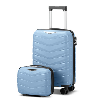 FCH V-shaped stripes 2-piece set with PP handbag PP trolley case 14in 20in PP iron trolley fashionable color - sky blue (grain pattern)