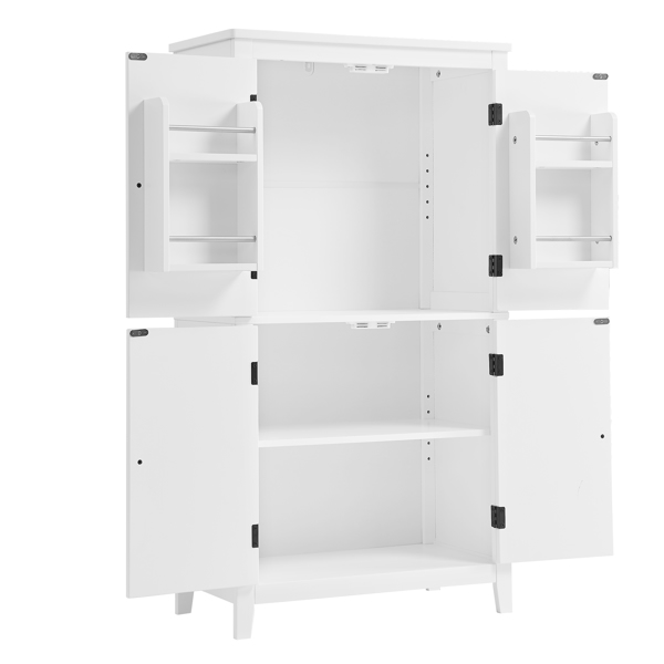 Elegant Bathroom Floor Storage Cabinet, Bathroom Storage Unit, Freestanding Cabinet with 4 Doors, Adjustable Shelves, Adaptable Shelves, White 