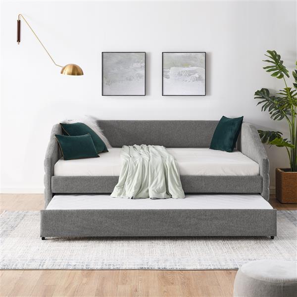 Full Size Daybed with Trundle Upholstered Tufted Sofa Bed, Linen Fabric, Grey (82.5"x58"x34")