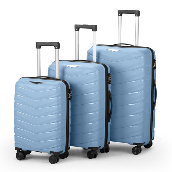 FCH V-shaped stripes 3-in-1 PP trolley case 20in 24in 28in PP iron trolley fashionable color - sky blue (grain pattern)