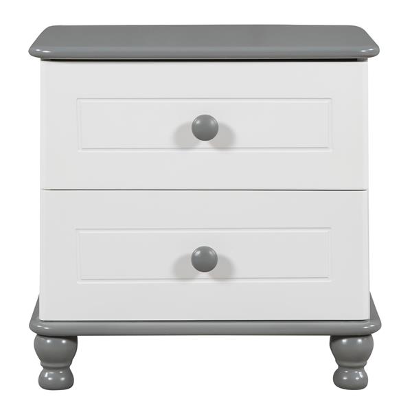 Wooden Nightstand with Two Drawers for Kids,End Table for Bedroom,White+Gray