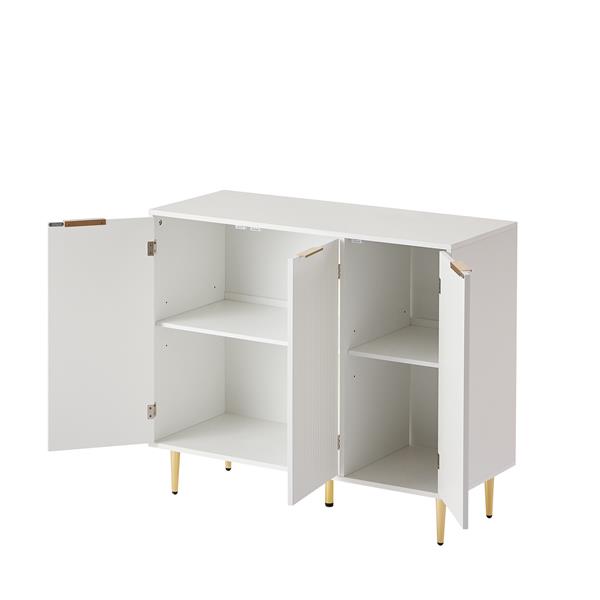 Storage cabinet Wave pattern three door buffets & sideboards for living room, dining room, bedroom , hall, white, 39.4''w x 15.8''d x 33.5''h.