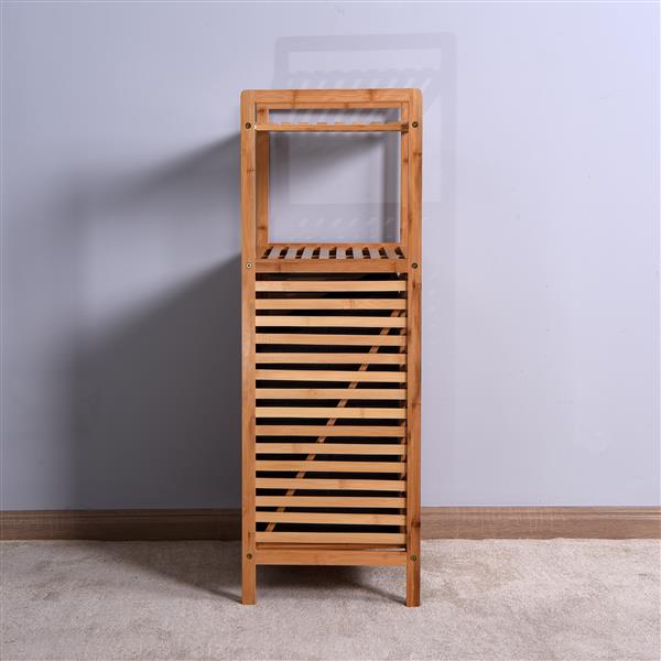 Bathroom Laundry Basket Bamboo Storage Basket with 2-tier Shelf 17.32 x 13 x 37.8 inch