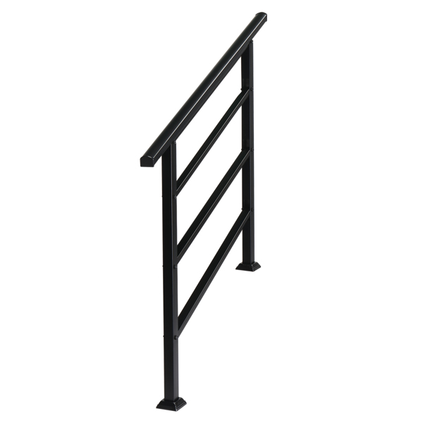 Handrails for Outdoor Steps, Wrought Iron Handrail Fits 1 to 4 Steps, Transitional Handrail with Installation Kit, Black