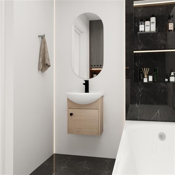 Small Size 18 Inch Bathroom Vanity With Ceramic Sink,Wall Mounting Design