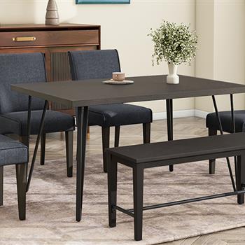 Modern 6-Piece Dining Table Set with V-Shape Metal Legs, Wood Kitchen Table Set with 4 Upholstered Chairs and Bench for 6,Espresso