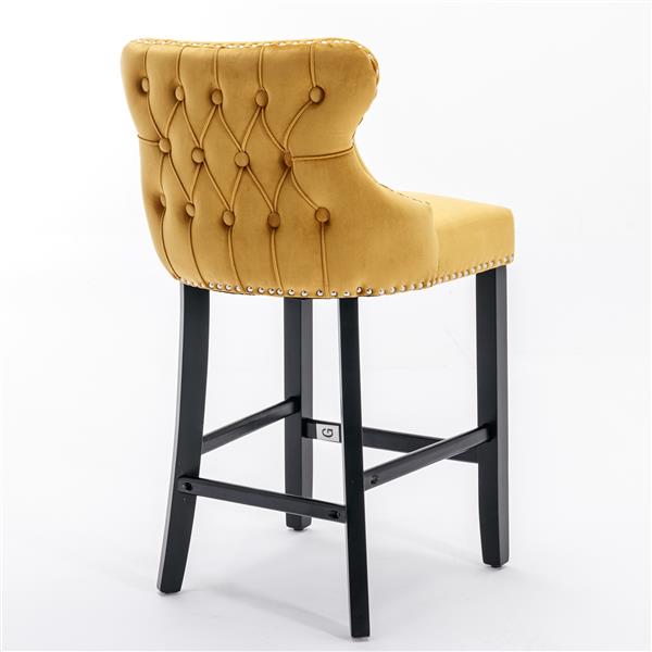 Contemporary Velvet Upholstered Wing-Back Barstools with Button Tufted Decoration and Wooden Legs, and Chrome Nailhead Trim, Leisure Style Bar Chairs,Bar stools,Set of 4 (ld),SW1824GLx2 cartons