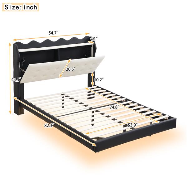 Full Size Upholstery Platform Bed Frame with LED Light Strips and Built-in Storage Space,Black