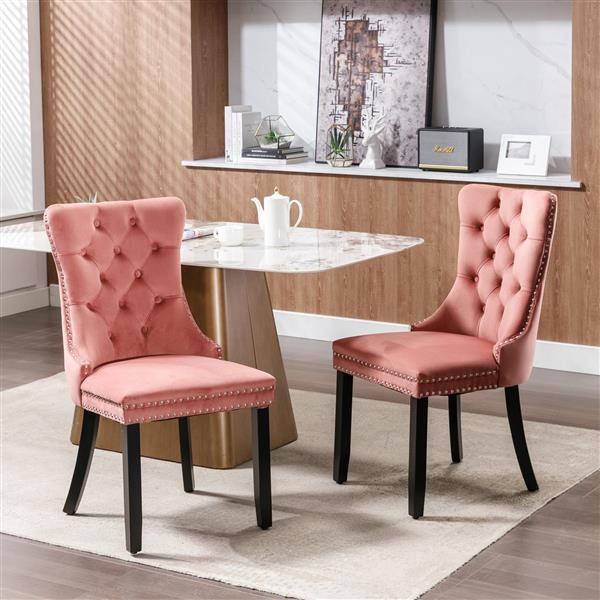 Modern, High-end Tufted Solid Wood Contemporary Velvet Upholstered Dining Chair with Wood Legs Nailhead Trim 2-Pcs Set,Pink