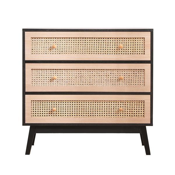 31.5 "3-Drawers Rattan Storage Cabinet Rattan Drawer,for Bedroom,Living Room,Natural drawer and black panel 