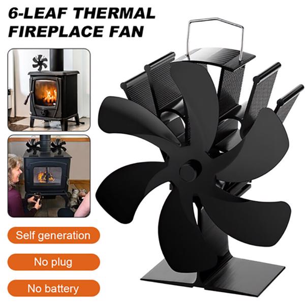 6-Blatt Stromloser Kaminofen Ventilator Stove Fan Gebläse Lüfter mit Thermometer