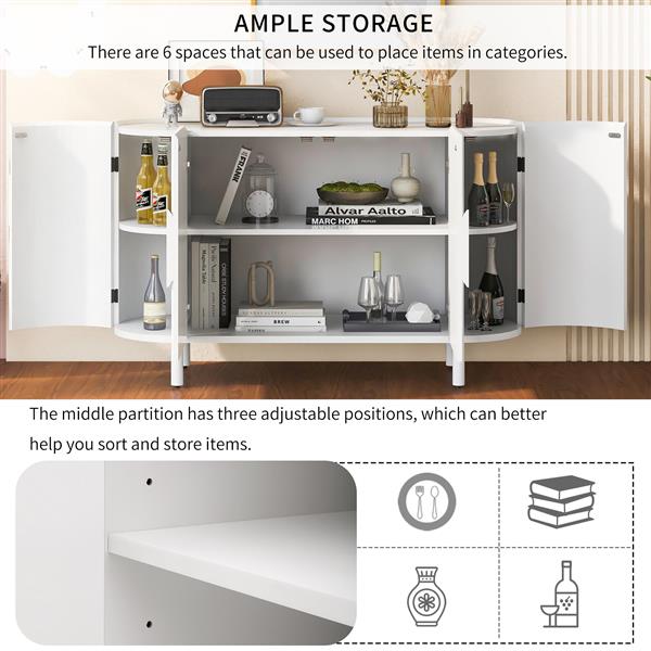 Curved Design Light Luxury Sideboard with Adjustable Shelves,Suitable for Living Room,Study and Entrance