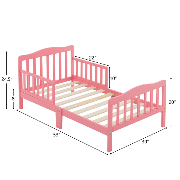 Single Vertical Board with Guardrails on Both Sides, Pink, 135*75*62.5cm, Wooden Bed, Pine, Children's